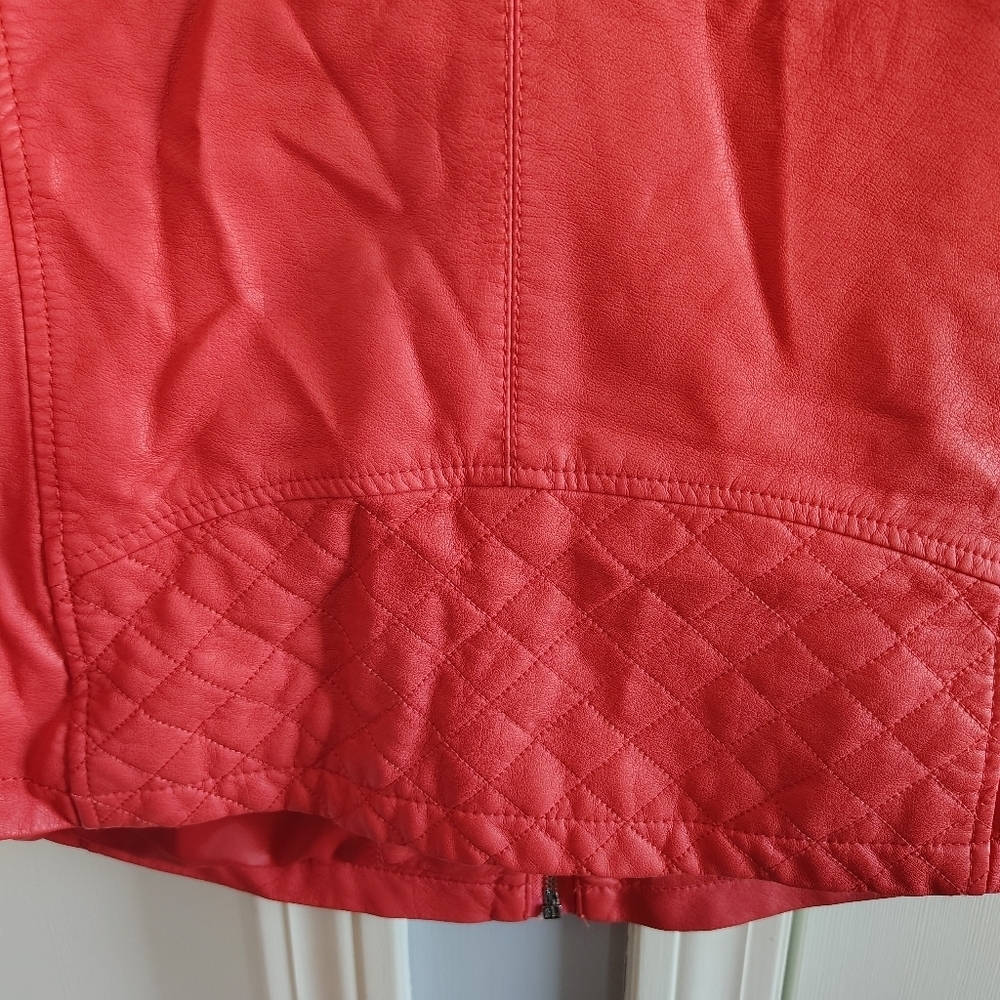 Alfani Woman Coral Moto Faux Leather Jacket 2X - Picture 7 of 12
